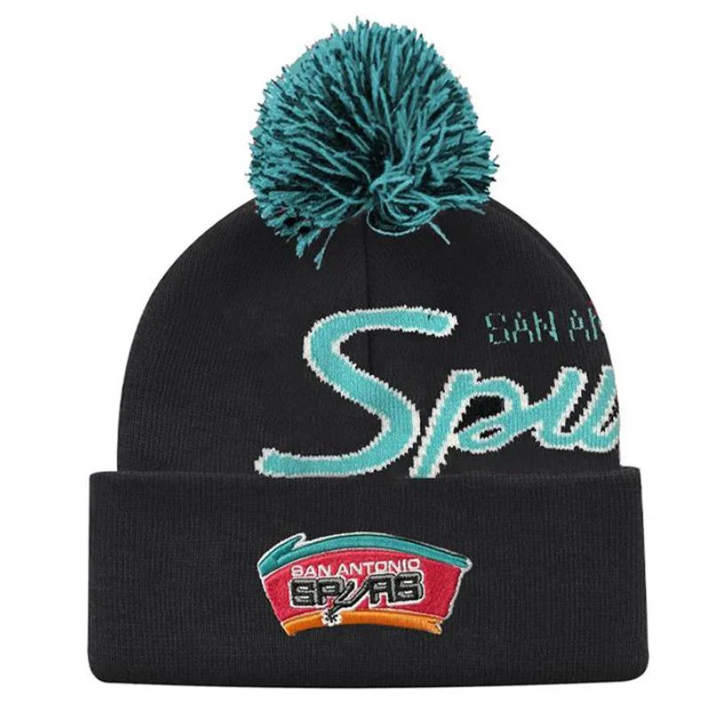 San Antonio Spurs Mitchell & Ness Script Burst Pom Knit Hat