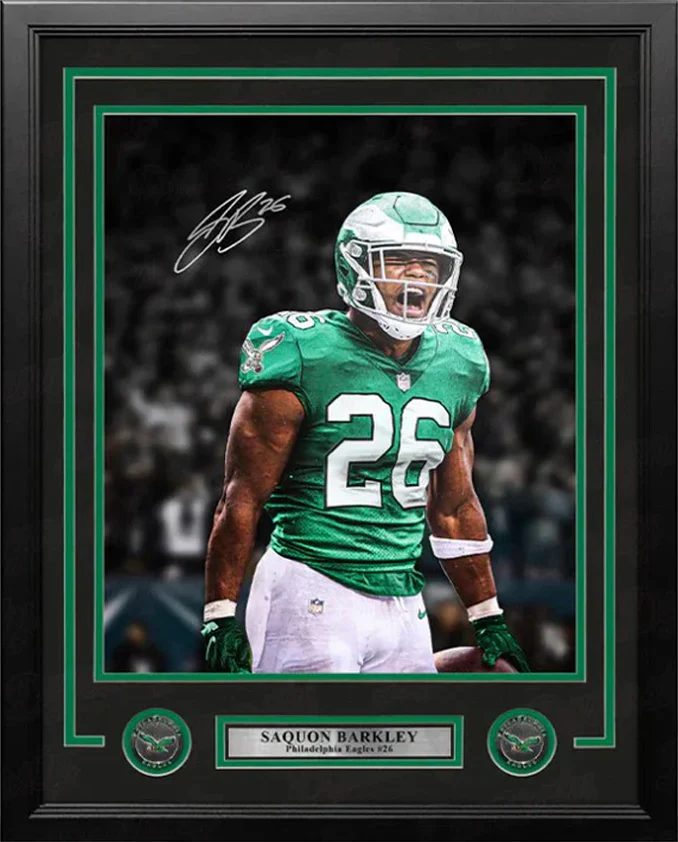 Saquon Barkley Kelly Green Blackout Philadelphia Eagles Autographed 16" x 20" Framed Photo - Image 2