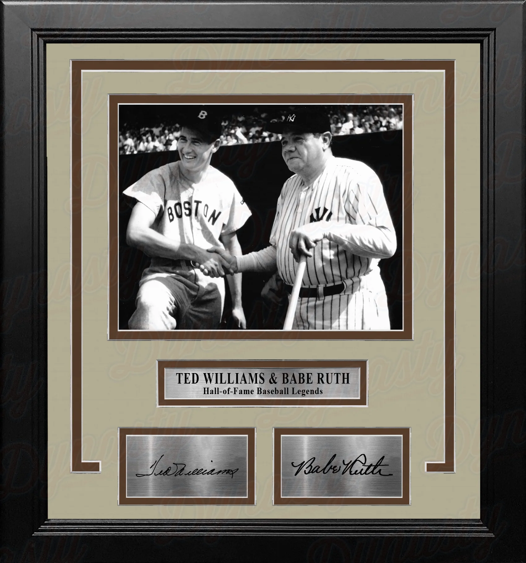 Ted Williams and Babe Ruth 8" x 10" Framed Baseball Legends Photo with Engraved Autographs - Image 2