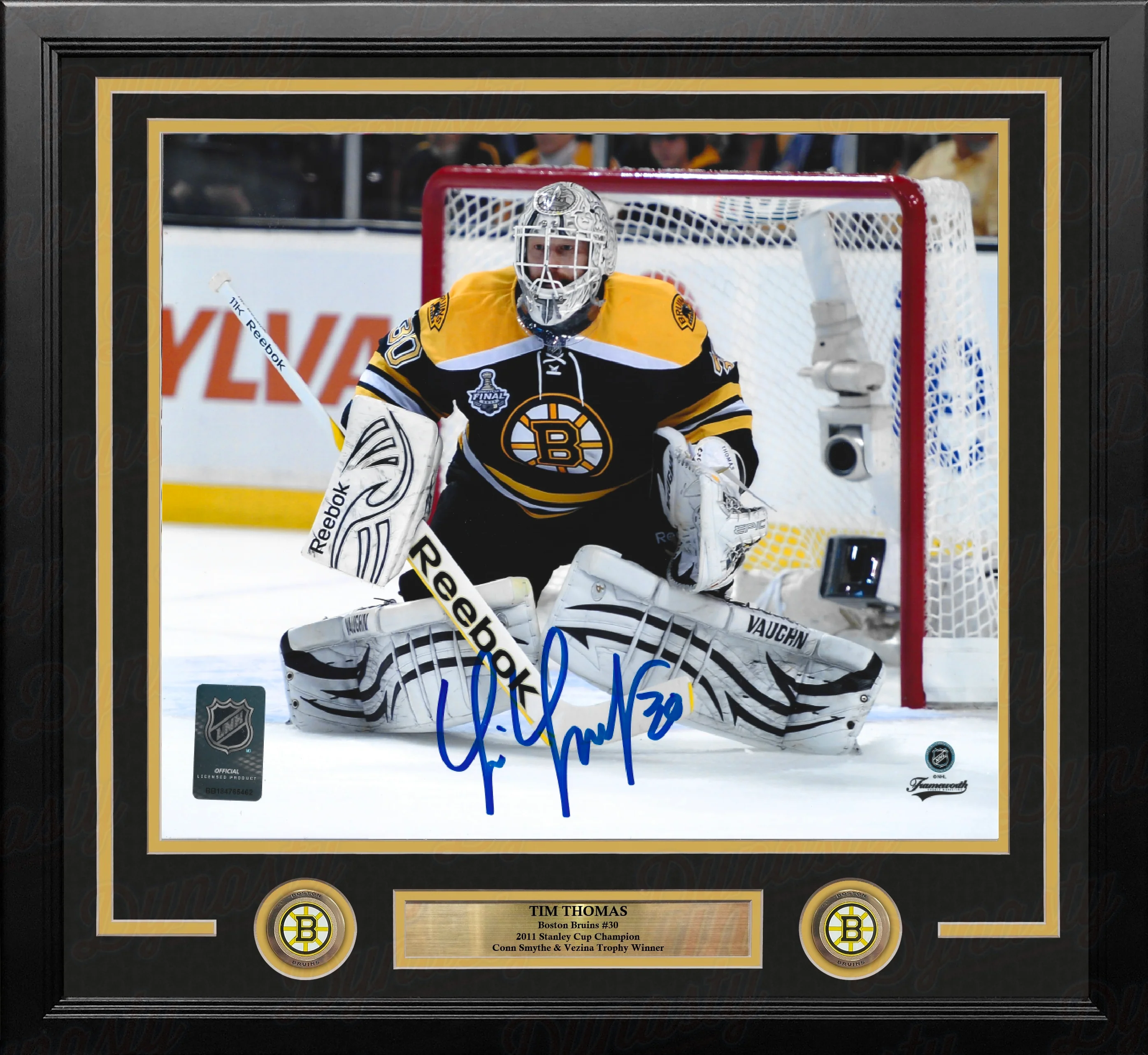 Tim Thomas 2011 Stanley Cup Finals Action Boston Bruins Autographed 16" x 20" Framed Hockey Photo