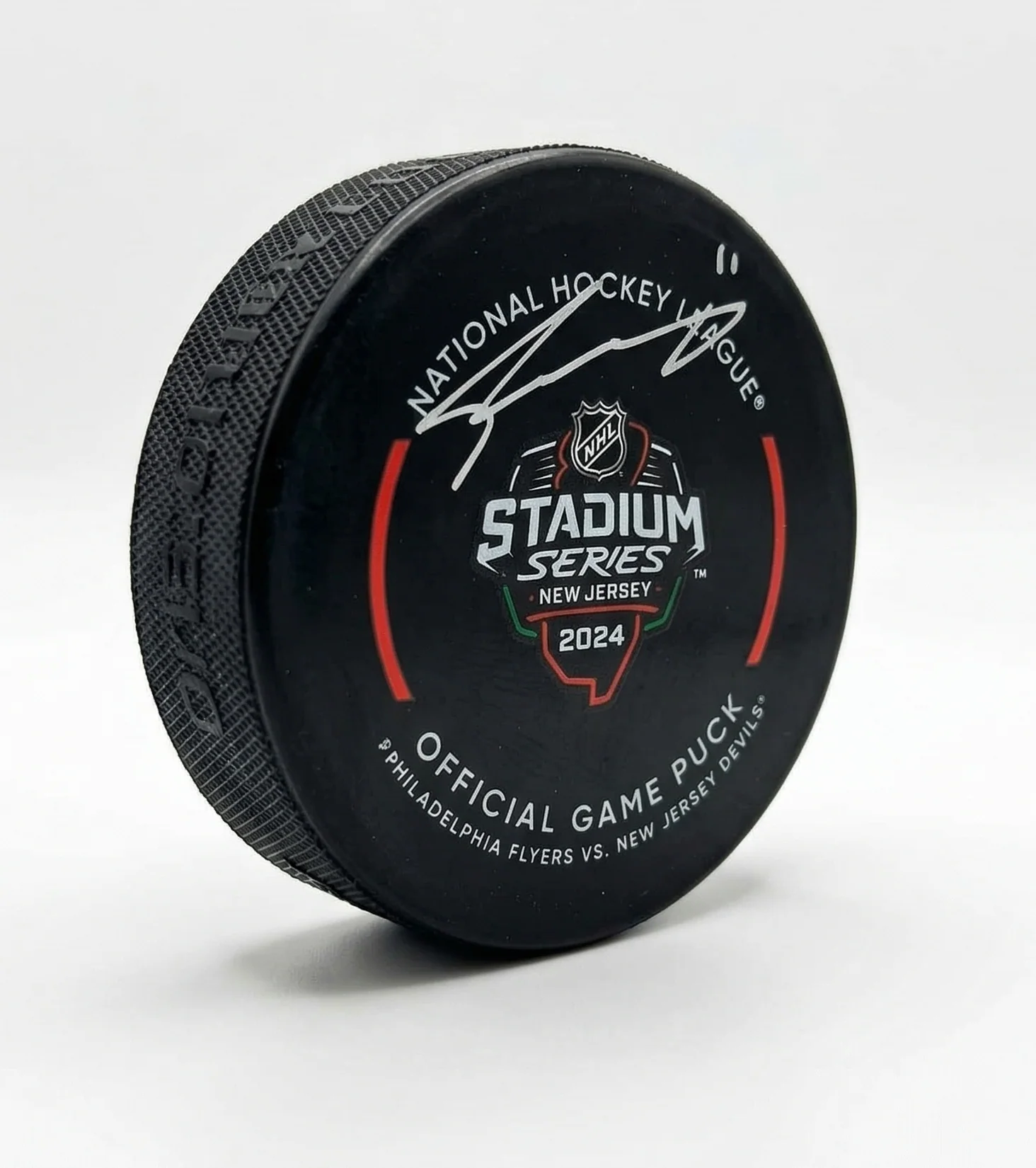 Travis Konecny Philadelphia Flyers Autographed 2024 Stadium Series Game Model Hockey Puck