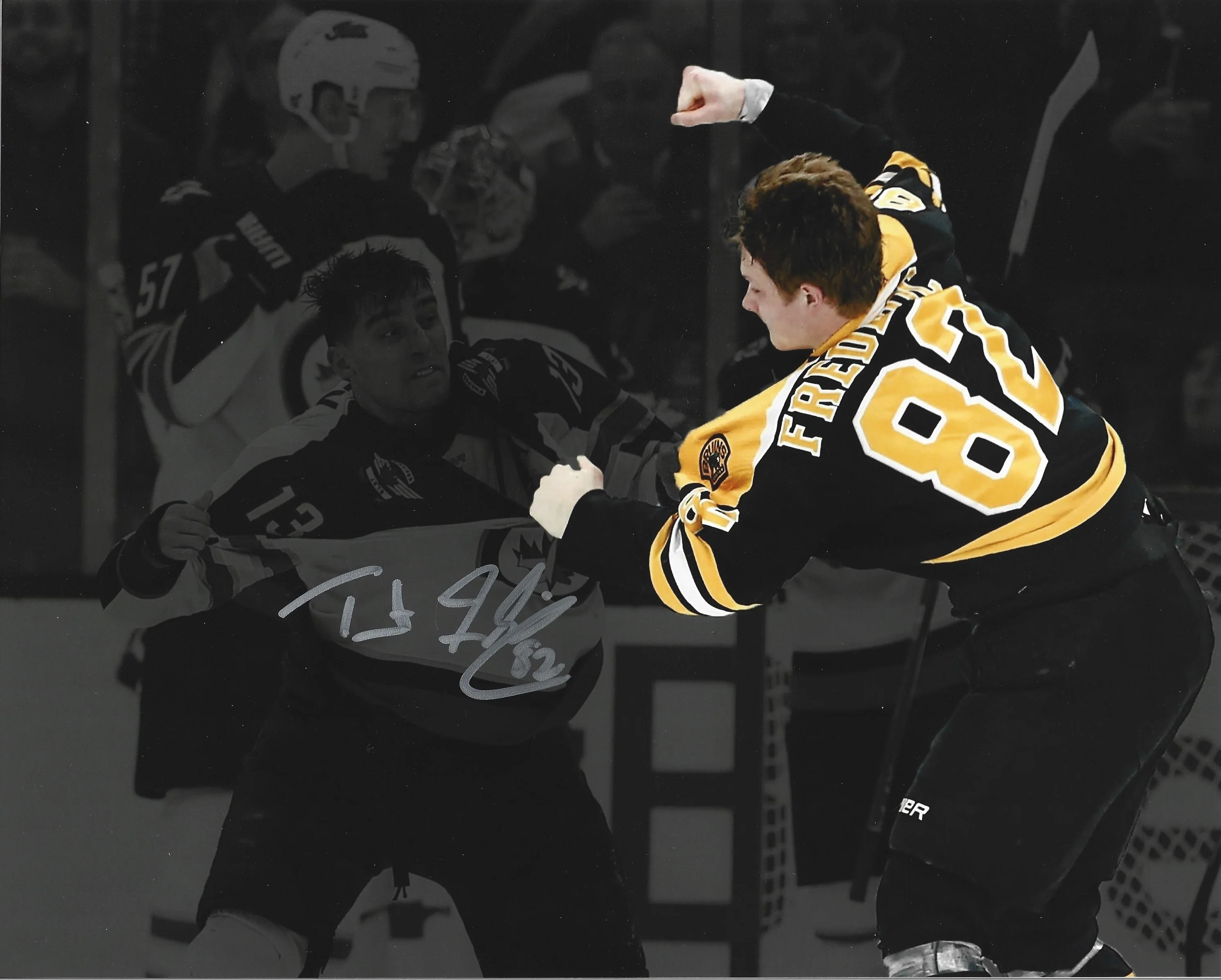 Trent Frederic Fight Boston Bruins Autographed Blackout 8" x 10" Hockey Photo - Image 2