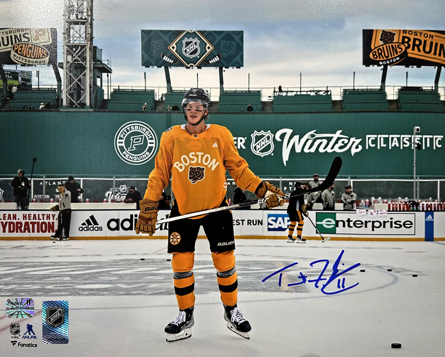 Trent Frederic Winter Classic Action Boston Bruins Autographed 11" x 14" Hockey Photo - Image 2