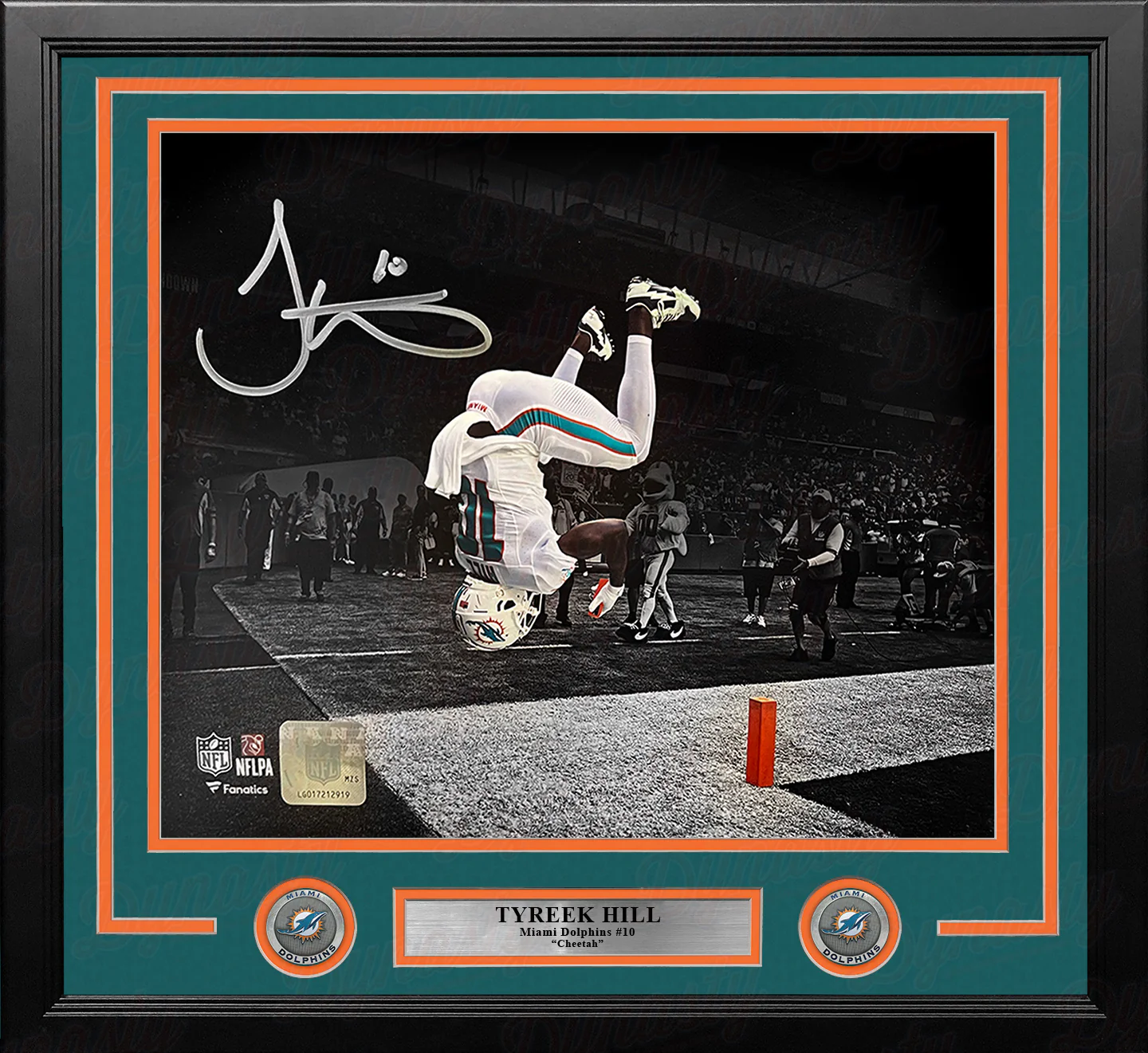 Tyreek Hill Backflip Action Miami Dolphins Autographed 11" x 14" Framed Football Photo - Image 2