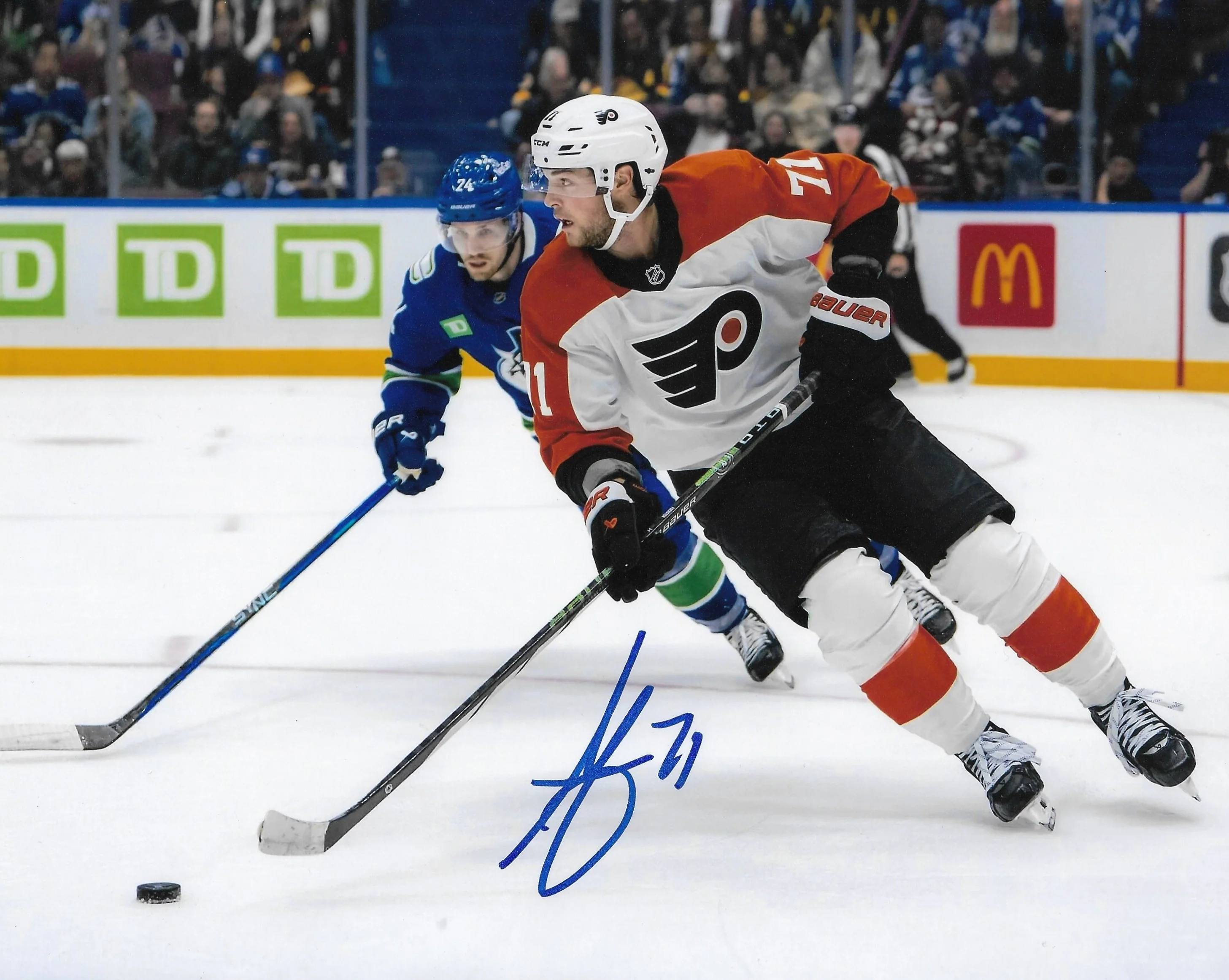 Tyson Foerster v. Vancouver Autographed Philadelphia Flyers 11" x 14" Hockey Photo