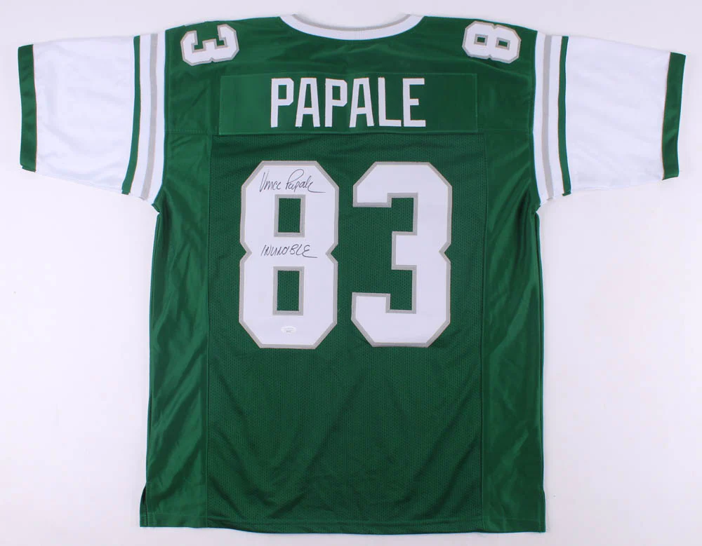 Vince Papale Philadelphia Eagles Autographed Kelly Green Throwback Jersey Inscribed Invincible